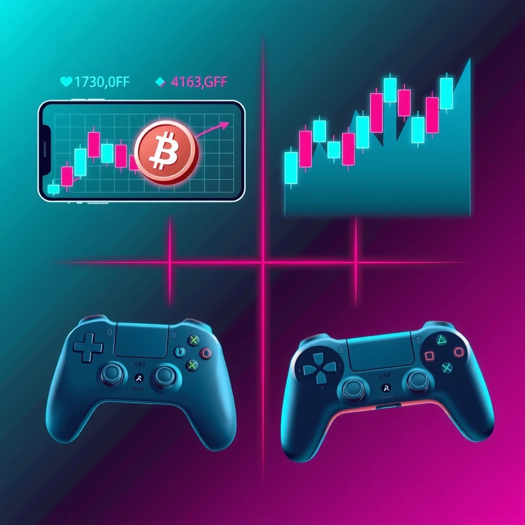 Gráficos de trading y criptomonedas con elementos de juegos móviles